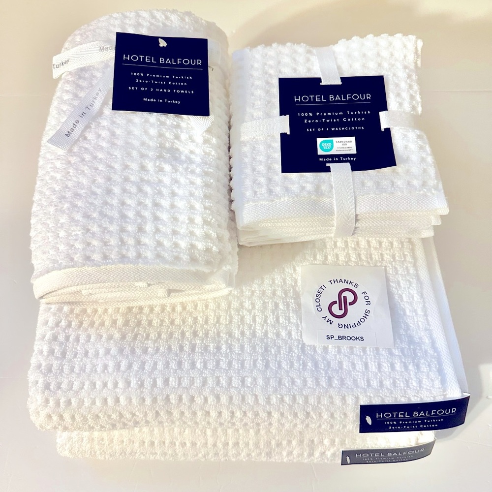 🎁Hotel Balfour Bath Towel Set - Zero Twist Cotton - Set of 8 - White